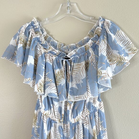 Lulus Sway in the Breeze White Leaf Print Off-the-Shoulder Maxi Dress - Picture 4 of 10